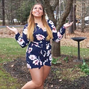 Navy Blue Floral Romper